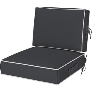 Outdoor Chair Cushions, 24''x24'' Outdoor Chair Cushions, Patio Chairs Cushions w/ Back Cushion,Handle,Straps,Removable Cover, Outdoor Cushion for Kitchen Dining Patio Furniture,Water & Fade-Resistant