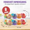 Plastic Cupcake Containers Boxes | 12 Compartment 8 Pack | Disposable High Dome Dozen Cupcake Holder With Lid Bulk | Extra Sturdy Stackable Cupcake Boxes | Durable Muffin Packaging Transporter To Go