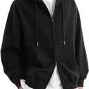 MAJECLO Men’s Lightweight Oversized Zip Up Hoodie 240GSM Drop Shoulder Two-Way Zipper Soft Fabric Sweatshirt Jacket (Small, Oversized_Black)