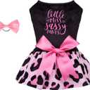 CuteBone Little Miss Sassy Pants Dog Leopard Print Dress Velvet for Small Dogs Girl Puppy Dresses Pink Dog Clothes CVA15M-D