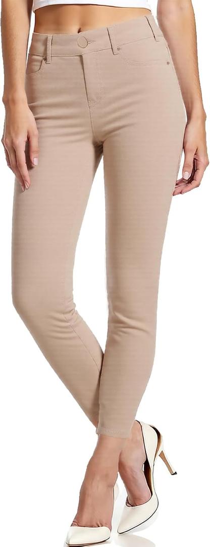 Women Dress Pants Slim Fit Stretch Comfy Business Casual Work Pants Skinny Leg with Pocket (Large, Beige)