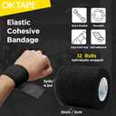3 x OK TAPE 12 Rolls Self Adhesive Bandage Wrap, Elastic Athletic Tape, Self Stick Bandage Tape, Vet Wrap, Medical Wrap for Wrist, Feet, 2" x 5 Yards - Black