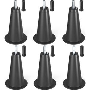 woiron 6 Pcs 5" High Rise Bed Frame Risers, Lift a Bed Frame by 5 Inches for Under Bed Storage, Heavy Duty Bed Lift, Stem Bed Frame Leg with Socket Sleeve to Replace, Full