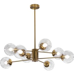 KCO Lighting Modern Sputnik Chandelier 8-Light Clear Glass Globe Ceiling Pendant Light Mid Century Brass Flush Mounted Fixture Kitchen Island (Gold+Clear)