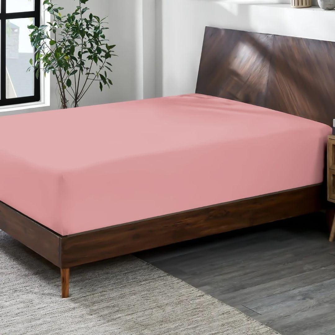 100% Combed Cotton Prewashed Jersey Knit Fitted Sheet only - Snug Fit, Stay in Place - Fits Mattresses Up to 14" Deep Pocket - Ultra Soft, Wrinkle & Fade Free - Comfy Fitted Sheet Twin Pink