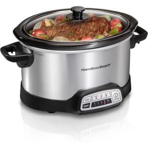 Hamilton Beach 4 Quart Programmable Slow Cooker with Flexible Easy Programming, 5 Cooking Times, Dishwasher-Safe Crock & Lid, Silver (33443)