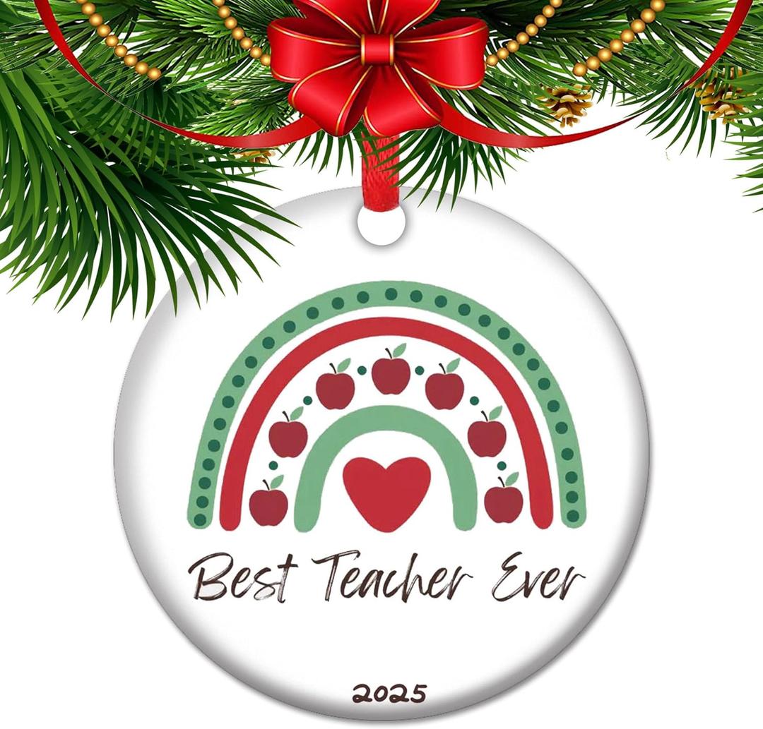 Best Teacher Ever Christmas Ornament for Educators, Heartfelt Apple Tree Decor from Students  Teacher Appreciation Keepsake 2025 (V3)