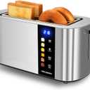 4 Slice Toaster, NIKLEMON Full Stainless Steel Toaster with LED Display, Touch Buttons with Long Extra Wide Slots, Bagel, Defrost, Reheat, Cancel Functions, Removable Crumb Tray, 1300W