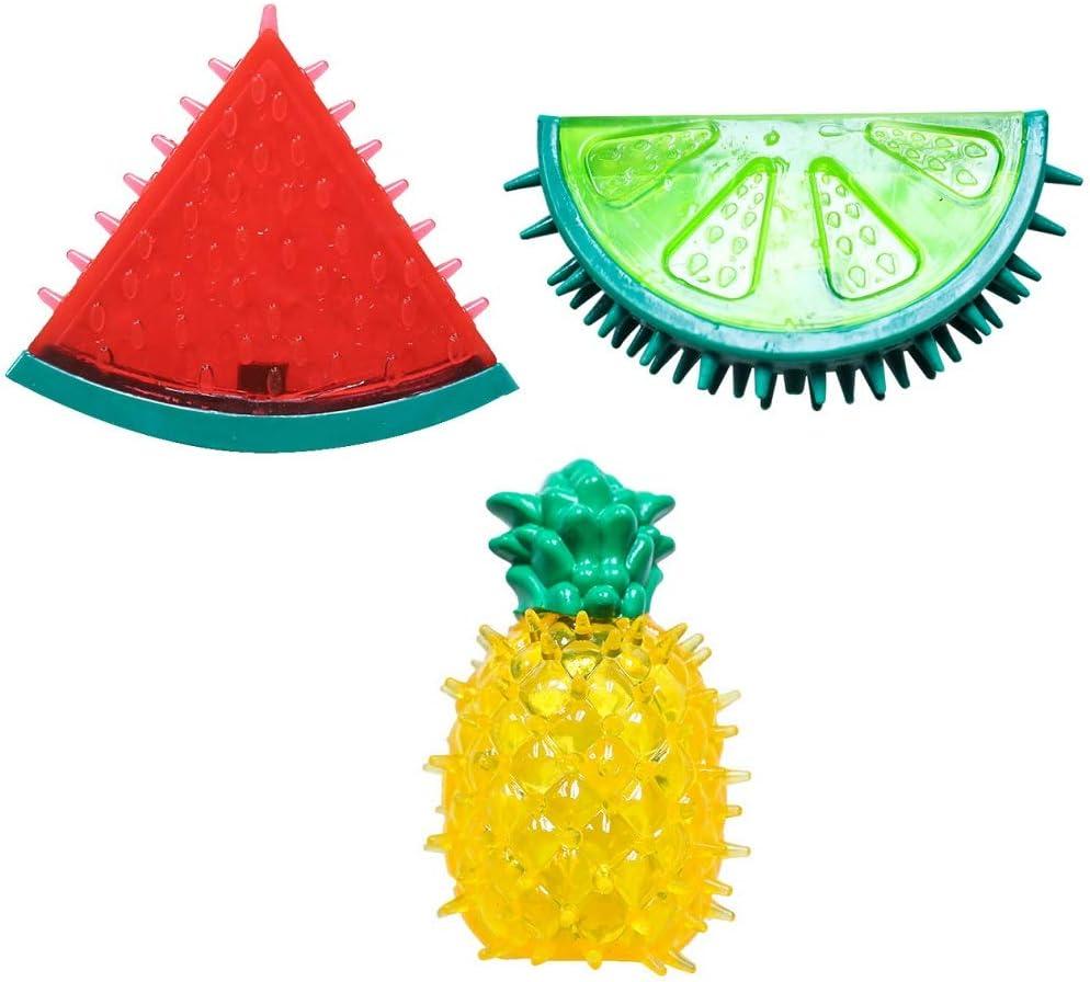 3Pack Freezable Pet Teether Cooling Chew Toy Summer Fruit Lemon Pineapple Watermelon Design Durable Bite-Resistant Dog Cooling Chew Toys for Dogs Teething Toy for Puppies