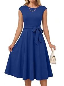 ANRABESS Women Cap Sleeve Cocktail Party Semi Formal Midi Dress 2026 Summer Spring A-Line Swing Wedding Guest Vintage Dresses Royal Blue Large