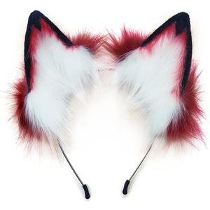 QinRuan Fox Cat Long Fur Ears Hair Headwear Wolf Animal Anime Halloween Cosplay Costume (4-wine)