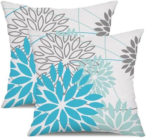 DFXSZ Outdoor Waterproof Summer Pillow Covers 18x18 Set of 2 Blue Floral Decorative Pillowcase for Patio Furniture 01S18