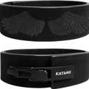Katamu Premium Leather Lever Weightlifting Belt  Secure Steel Lever, Powerlifting Support for Deadlifts, Squats & Heavy Lifts (Large, Black Out Wings)