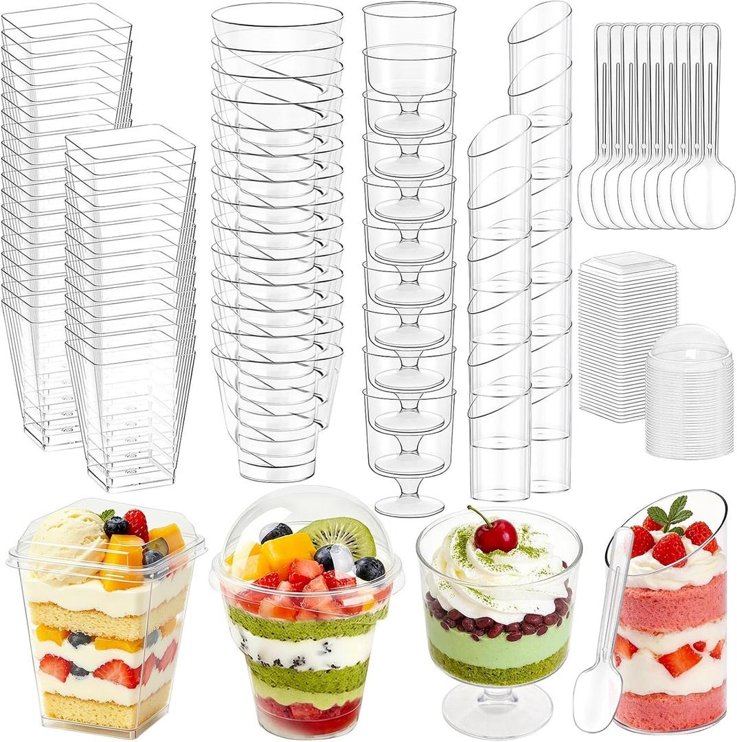 450-Pack Dessert Cups with Spoons & Lids, Mini Plastic Dessert Cups for Party Yogurt Parfait Jello Appetizer Cocktail Small Clear Reusable Fruit Ice Cream Cake Pudding Cups
