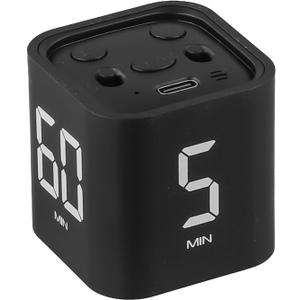 For Gravity Sensor Flip Cube Kitchen Timer with Silent Countdown, Adjustable Volume Levels, Manual Mode and Rechargeable 500mAh Battery for Cooking, Study, Office and Activities, Black(Black)