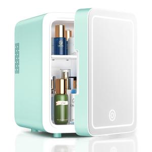 CUTIEWORLD Skincare Fridge with Dimmable LED Light Mirror, 4L Mini Fridge For Desktop, Travel or Cool & Heat, Makeup Fridge for Cosmetics, Skin Care and Food, Green