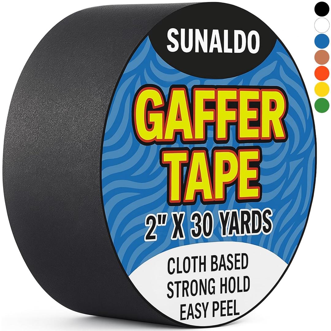 Gaffers Tape (2" x 30 Yards) Strong Hold, Easy to Rip, Residue-Free Professional Grade Floor Tape for Electrical Cords, Matte Finish Non Reflective, Weather Resistant (1 Pack, Black)