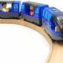 Battery Operated Train Set for Wooden Track Toys - Action Locomotive with Magnetic Connection (Blue, Ages 3-5)