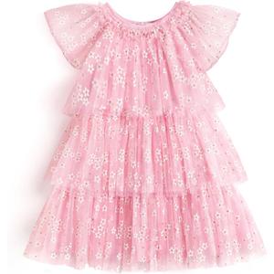 Arshiner Little Girl Dresses Ruffle Sleeves Tiered Tulle Tutu Dress Toddler Girls Summer Fashion Clothes 2-7T (Pink)