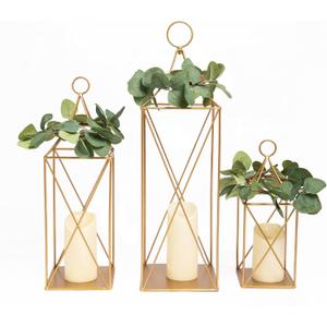 HPC Decor Tall Metal Lantern Decor Set of 3-24" 19" 13" Elegant Decorative Lanterns with Garlands-Modern Gold Candle Lanterns for Garden Porch Decor,Indoor/Outdoor for Wedding Dcor,Party,Home Decor.