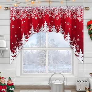 Likiyol Christmas Valances for Windows Red Swag Curtains Snowflake Kitchen Curtains Blackout Window Valance Rod Pocket Xmas Kitchen Valance for Bathroom Cafe, 60" W x 36" L, 1 Panel