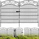 5 Panels No Dig Decorative Outdoor Garden Fence with Gate, 40 in(H) X 11.8 ft(L) Animal Barrier Fencing, Rustproof Portable Fence, Temporary Dog Fence Outdoor for Yard, Outside, Backyard