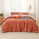 Bedsure Queen Comforter Set - 4 Pieces Pinch Pleat Bed Set, Burnt Orange Boho Bedding for All Season, 1 Soft Comforter, 2 Pillowcases, 1 Decorative Pillow