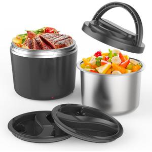 Electric Lunch Box Food Warmer - 105W Fast Heating Lunch Box with Dual 27-Ounce SS Containers - 110V Portable Food Heater for Travel, Office, & On-the-Go - Perfect for Men, Women, Adults (Gray)