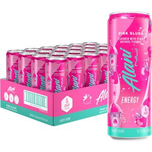 Alani Nu PINK SLUSH, Sugar Free, Low Calorie Energy Drinks, 200mg Caffeine, Biotin, B Vitamins, Zero Sugar, 5 Calories, 12 Fl Oz Cans, 24 Pack BB 6/2027