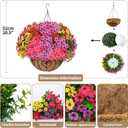 Artificial Hanging Flower for Outdoors, Fake Hanging Basket for Outside,1 Hanging Basket with 13 Pcs Faux Silk Flowers for Porch, Balcony and Patio Decor (Mixed)