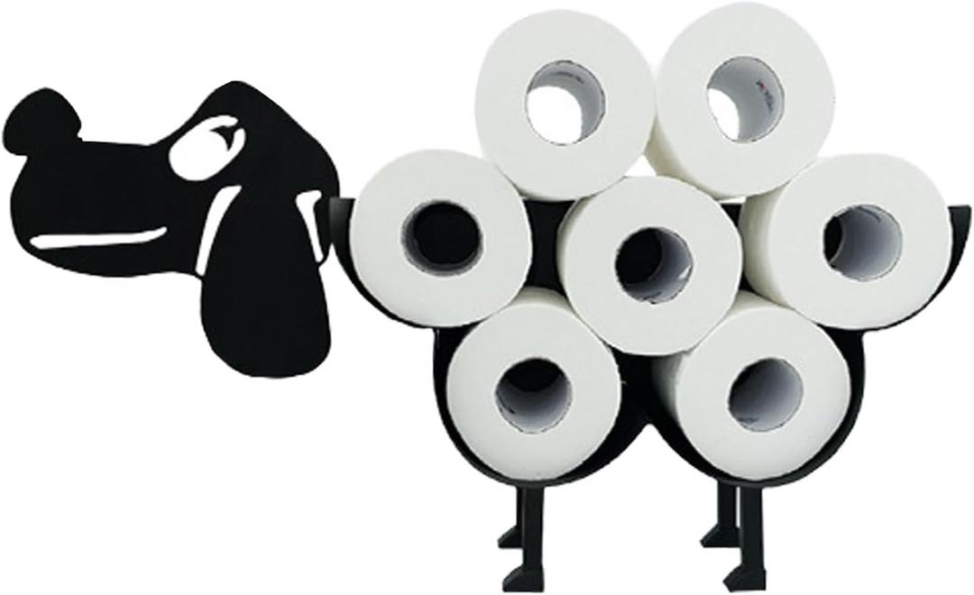 Dog Decorative Toilet Paper Holder Shelf, Cute Funny Tissue Iron Storage Stand Rack Iron Roll Paper Storage Bathroom Kitchen Accessories (Black Dog)