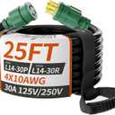 PlugSaf 25FT 30 Amp Generator Extension Cord 4 Prong, NEMA L14-30P/L14-30R 10 Gauge STW 125/250V Twist Lock Generator Cord Heavy Duty, Black ETL Listed