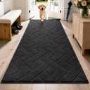 PURRUGS Dirt Trapping Door Mat 32" x 70", Non-Slip Machine Washable Entry Rug, Dog Doormat, Indoor Front Door Mat, Super Absorbent Entryway Rug for Muddy Shoes & Paws, Black