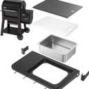 Utheer Front Folding Grill Table for Weber Searwood 600 23" x 12.5" Large Front Shelf with Stainless Steel Basin, Works Cutting Board, Lid & 5 Hooks, Heavy-Duty Weber Searwood 600 Accessories