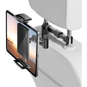 Tryone Car Headrest Tablet Holder Mount Stretchable Backseat Tablets Stand for Kids, Car Seat Mounts Compatible with iPad Pro 12.9 Air Mini, iPhone, Galaxy Tab, Switch, All 4.7-12.9" Screen Devices (Black)