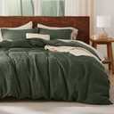 Bedsure Waffle Duvet Cover King - Moisture-Wicking Cotton Blend Rayon Derived from Bamboo Duvet Cover Set for Hot Sleepers, Cooling Bedding Set with a Vintage Charm, 3 Pieces (Olive Green, 104"x90")