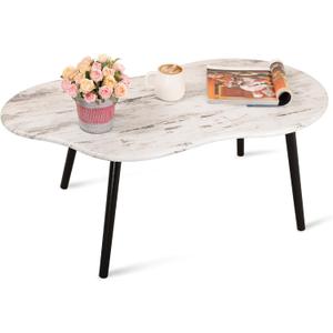 Small Coffee Table Cloud Shape Coffee Tables Unique White Wood Grain Tabletop Floor Table Farmhouse Rustic Decorative Center Sofa Table for Living Room Small Spaces, 20" x 39.5" x 16.5"