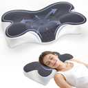 Cervical Neck Pillow for Pain Relief, Ergonomic Neck Pillow for Sleeping, Contour Orthopedic Side Sleeper Pillow for Back Stomach Sleepers Bed Pillow with Pillowcase (Dark Grey With White)