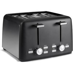 Amazon Basics 4 Slice Toaster, 7 Browning Settings, Extra Wide Slots for Bagels and Specialty Breads, Removable Crumb Tray, Cancel/Defrost/Bagel Buttons, 1500W, Black & Silver
