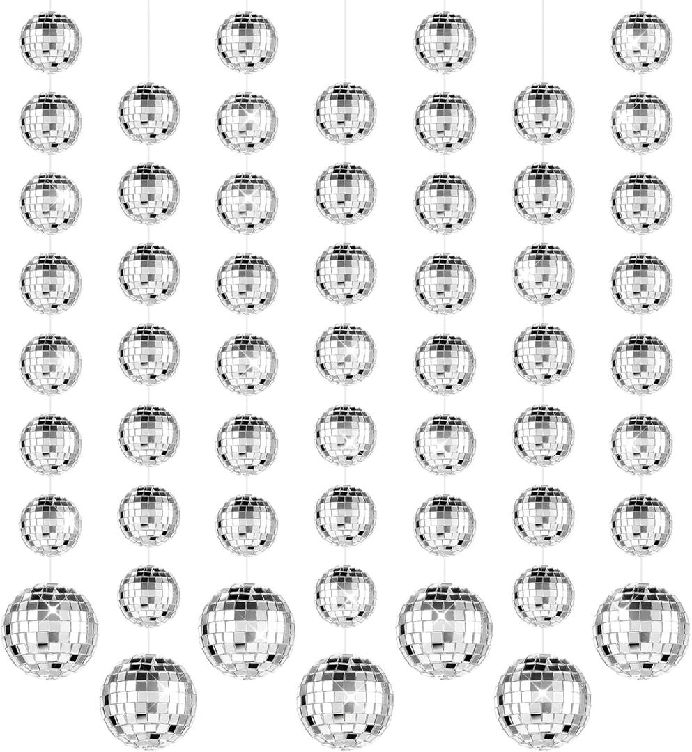 8Strands 4.9 ft Sparkling Disco Ball Party Decorations,Mini Disco Ball Mirror Ornaments Silver Hanging Disco Balls for Christmas Tree,70s Dance Music Birthday Party Supplies(1.2 Inch, 2 Inch)