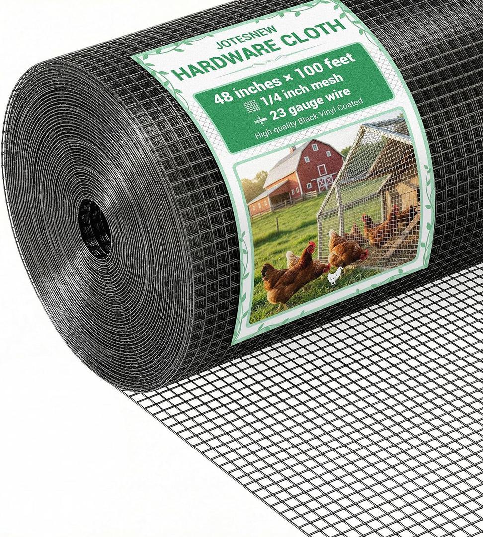 Jotesnew 1/4 inch Hardware Cloth, 48in x 100ft 23Gauge Hot Dipped Wire Mesh Roll, Black Coated Welded Wire Fence for Chicken Wire Mesh, Rabbit Cages, Poultry Netting, Garden