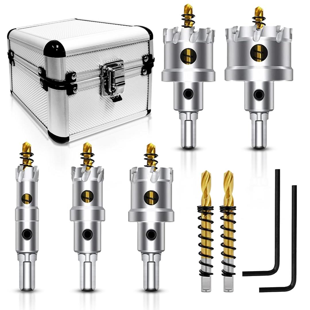 ASNOMY 7PCS TCT Hole Saw Kit for Hard Metal, 5/8"-1-3/4" Inch Tungsten Carbide Tipped Hole Saw Set, Heavy Duty Hole Cutter for Metal, Stainless Steel, Iron, Wood, Plastic