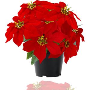 MELAJIA Poinsettia Flowers Artificial Red 14Inch Faux Christmas Poinsettia Plant Winter Flowers for Indoor Outdoor Xmas Ornament Porch Home Garden Decorations