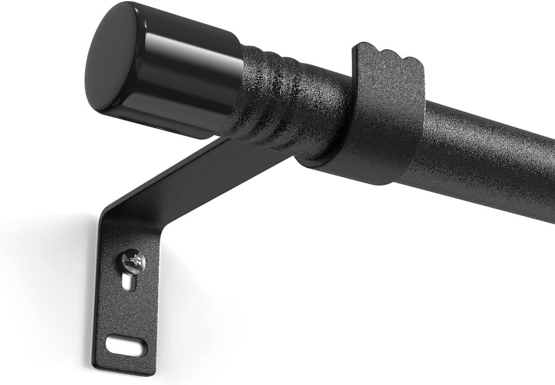 5/8 inch Small Black Curtain Rod for Windows 17 to 52 Inch, Adjustable Cafe Window Curtain Rod With Brackets