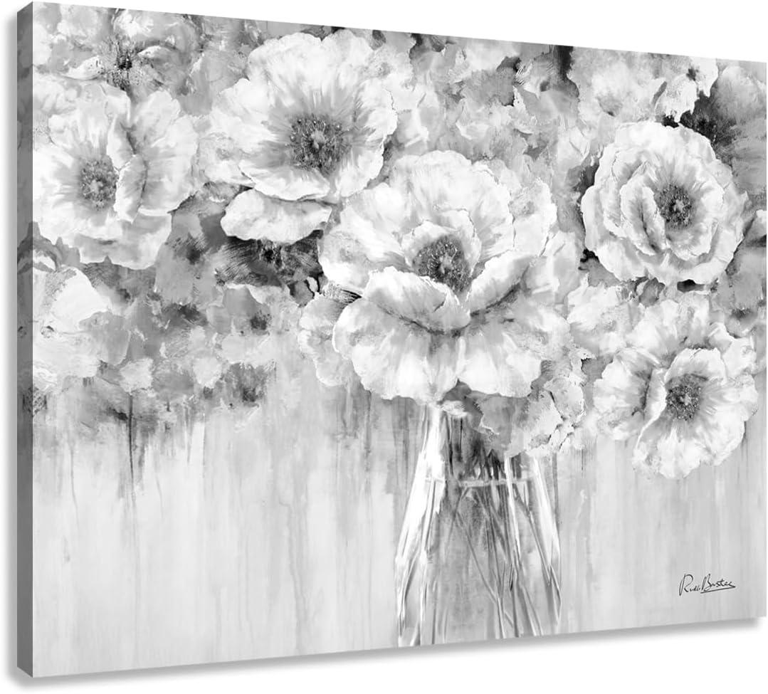 Peony Flowers Canvas Wall Art, Black and White Floral Pictures in Vase for Living Room Bedroom Decor 32 x 24