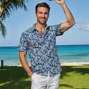 Mens Hawaiian Shirt Short Sleeve Button Down Cotton Floral Shirts Casual Tropical Beach Summer Shirts (Blue, XXXL)