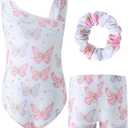 RONGTAI Girls Gymnastics Leotard Sleeveless Sloping Shoulders Ballet Dance Set for 3-12Y Kids (9-10 Years, Butterfly)