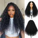 FANCEE Kinky Curly V Part Wig U Part Glueless Clip in Half Wigs Burmese Curly 22 Inch Synthetic No Lace No Leave Out Wig for Black Women Small Soft Loose Curls Voluminous Shaggy Natural Hair Texture