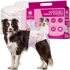 American Kennel Club Female Dog Wrap, Disposable Diapers with Wetness Indicator, Medium, 50 Count (MD Waist Size 15 - 23 in)