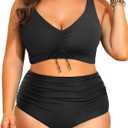 Aqua Eve Women Plus Size Two Piece Swimsuit High Waisted Bikini Set Tummy Control Bathing Suit (Drawstring-black) 16W
